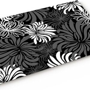Retro Black Grey White Chrysanthemum Door Mat, Non-Slip, Absorbent, 16x24in