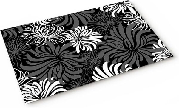 Retro Black Grey White Chrysanthemum Door Mat, Non-Slip, Absorbent, 16x24in