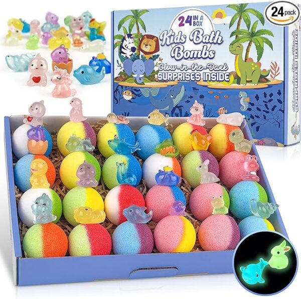 24 Bath Bombs for Kids – Glow Surprise, Natural, Colorful Fizz, Fun Gift for Any Occasion