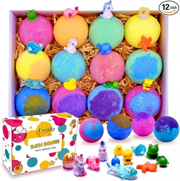 12-Pack Kids Bath Bombs with Toys – Vegan, Moisturizing, Kid-Safe Gift Set