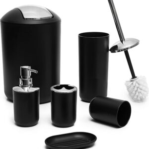 Moss & Stone 6-Piece Bathroom Set – Soap Dispenser, Toothbrush Holder, Cup, Soap Dish, Black