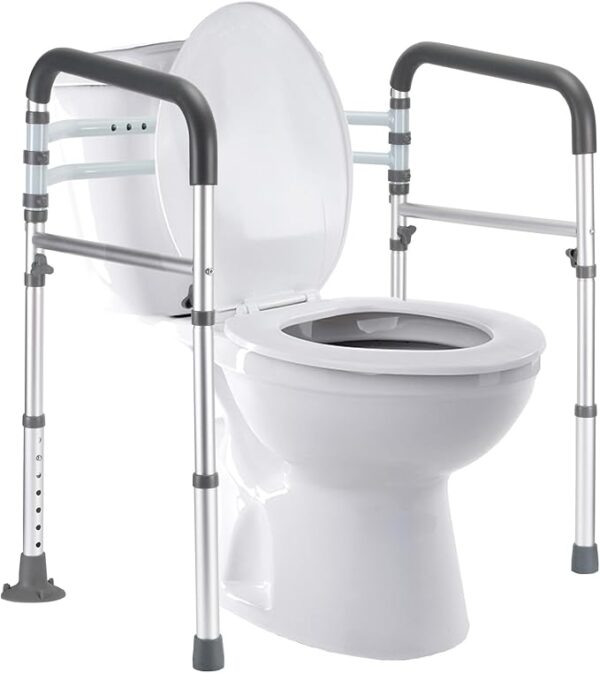 Eligible Toilet Safety Rails – Adjustable Frame, Foldable Handles, Supports up to 300 LB