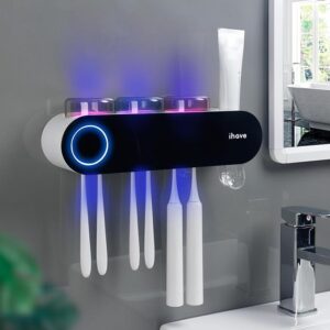 UV Toothbrush Sanitizer & Holder – Wall-Mounted 3-Cup with Toothpaste Dispenser