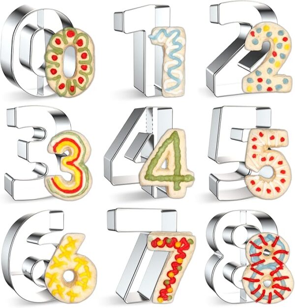 9-Piece Number Cookie Cutter Set – Stainless Steel 0-8 (6 Reverses to 9) for Baking Biscuits & Cookies