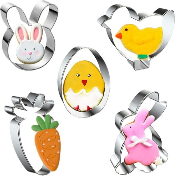 5-Piece Easter Cookie Cutter Set – Chick, Carrot, Egg, Bunny Shapes, Stainless Steel