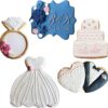 5-Pc Wedding Cookie Cutter Set – Square Plaque, Cake, Dress, Ring & Double Heart (Made in USA) - Image 3