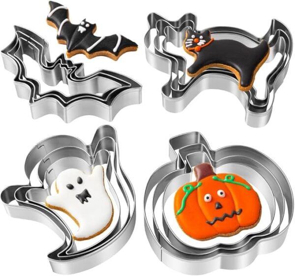 12-Piece Halloween Cookie Cutters Set – Stainless Steel, Pumpkin, Ghost, Bat & Cat Shapes