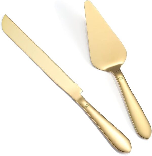 2-Piece Gold Cake Cutting Set – Knife & Server with Stainless Steel Rounded Edges