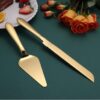 2-Piece Gold Cake Cutting Set – Knife & Server with Stainless Steel Rounded Edges - Image 2