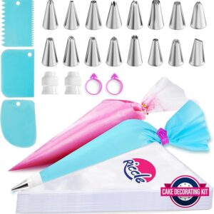 Riccle 124-Piece Piping Bags & Tips Set – 100 Bags, 16 Tips, Reusable Scrapers & Couplers