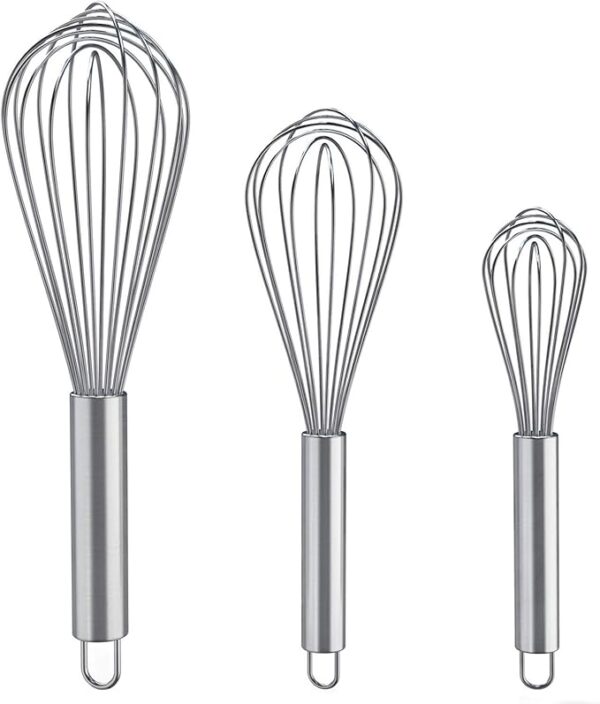 3-Pack Stainless Steel Whisk Set – Balloon Whisks for Blending, Beating & Stirring (8", 10", 12")