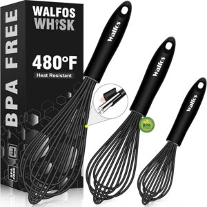 Whisk Set – 3-Piece Black Heat-Resistant Balloon Whisks with Stainless Steel Wires