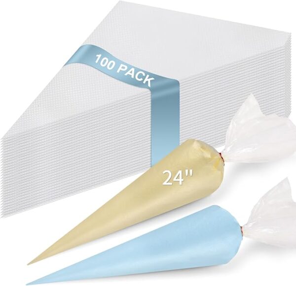 24" Extra Large Disposable Piping Bags, 100pcs, Tipless, Thickened, Anti-Burst, Non-Slip for Cake & Cookie Decoration