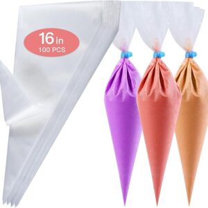 Firstake 16" Piping Bags, 100pcs Disposable Thick Frosting Bags for Cake Decorating