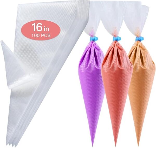 Firstake 16" Piping Bags, 100pcs Disposable Thick Frosting Bags for Cake Decorating