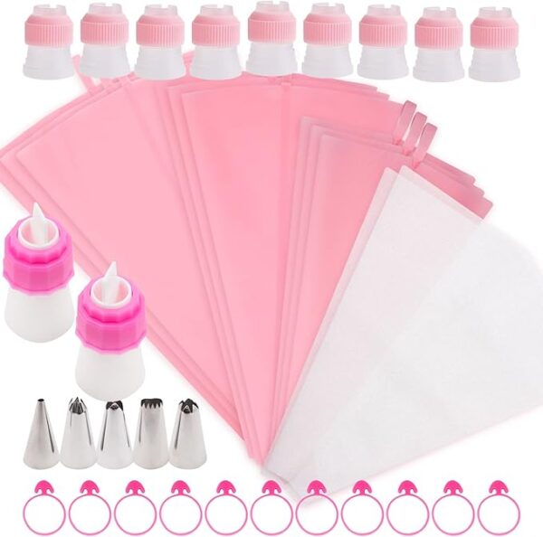 38pcs Silicone Pastry Bags Set, Includes Reusable Icing Bags, Couplers, Tips, and Ties