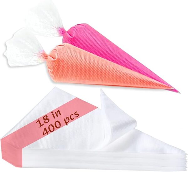 18" Disposable Piping Bags – 400pcs Anti-Burst, Non-Slip Icing Bags for Cake & Cookie Decorating