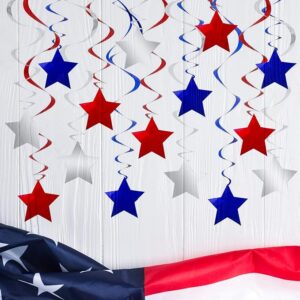 Red, Blue & Silver Star Swirl Decorations – 42-Pack Patriotic Foil Streamers