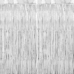 Silver Tinsel Foil Fringe Curtain – 2-Pack, 3.2 x 8.2 FT Party Backdrop for Events
