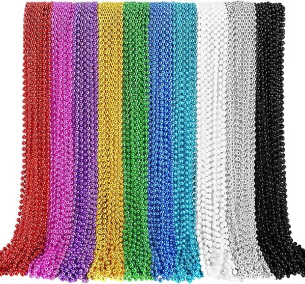 150PCS Mardi Gras Beads – 10-Color Metallic Necklaces for Party Favors & Holiday Events