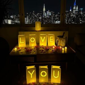 "I Love You" Light-Up Letters – Tea Lights & Rose Petals for Anniversary & Valentine’s Day Decor