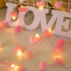 9.85Ft String Lights – 20 Pink Heart LEDs & Pom Poms with Timer for Valentine’s, Wedding, & Party Decor - Image 2