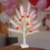 27.5" Valentine Birch Tree – LED Lighted Tree with Heart Ornaments & Pink Feathers for Table or Mantle Decor - Image 2