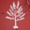 27.5" Valentine Birch Tree – LED Lighted Tree with Heart Ornaments & Pink Feathers for Table or Mantle Decor - Image 3