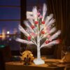 27.5" Valentine Birch Tree – LED Lighted Tree with Heart Ornaments & Pink Feathers for Table or Mantle Decor - Image 4
