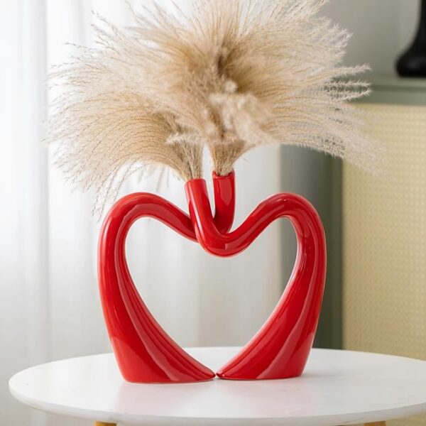 Red Heart Ceramic Vases – Set of 2 Modern Table or Wedding Decor (11.8" x 9.8")