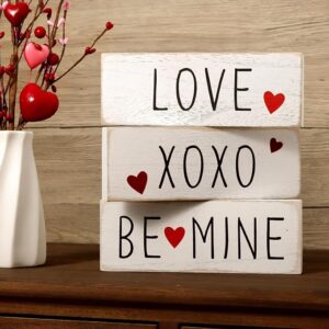 Valentine's Day Wooden Block Set – 3Pc Be Mine, XOXO & Love Signs for Table or Tray Decor