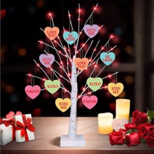 Valentine's Day Lighted Tree – 24" with 12 Heart Ornaments, USB/Battery Operated Table Decor