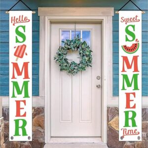 Summer Door Banner – 12x71" Popsicle & Watermelon Porch Sign, "Sweet Time" Hanging Flag for Front Door & Yard