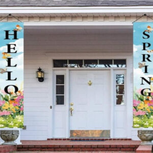 Hello Spring Porch Banner – 70.8"x11.8" Colorful Floral & Green Leaves Door Sign for Seasonal, Wedding & Yard Decor