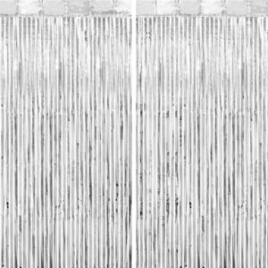 Silver Tinsel Foil Fringe Curtain – 2-Pack, 3.2 x 8.2 FT Party Backdrop for Events