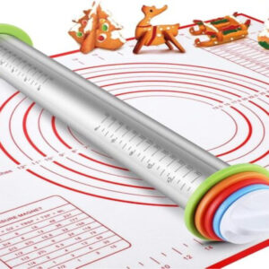 Stainless Steel Rolling Pin & Silicone Mat Set – Adjustable Thickness for Dough, Pizza & Pastries