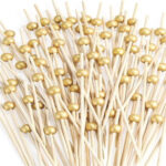 200 Pcs Bamboo Cocktail Picks – 4.7” Gold Pearl Skewers for Appetizers, Drinks & Party Decor