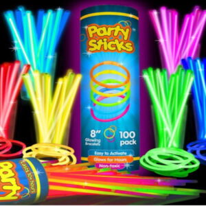 PartySticks 100pk Glow Sticks – 8" Neon Glow in the Dark Party Favors & Decorations with Connectors