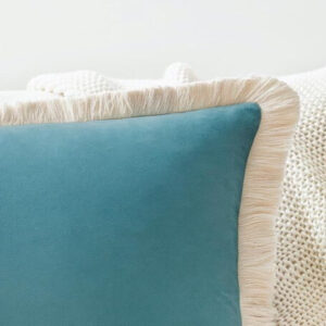 Velvet Throw Pillow Covers, Set of 4, 18x18 inch, Fringe Tassel, Orange/Teal