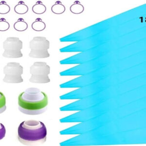 30pcs Pastry Piping Bags Set – 10 Silicone 18" Reusable Bags, 10 Couplers & 10 Bag Ties for Cake Decorating