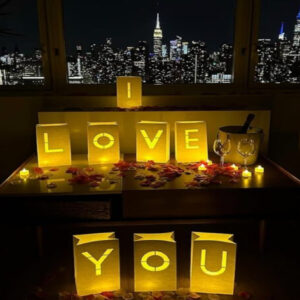 "I Love You" Light-Up Letters – Tea Lights & Rose Petals for Anniversary & Valentine’s Day Decor