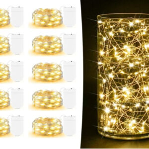 10-Pack Fairy Lights – 7ft Battery-Operated 20 LED Copper Wire (Warm White)