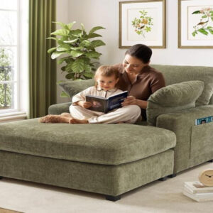 Indoor Coffee Recliner, 57.5" Chenille Fabric Lounge Chair with Padded Upholstery, Green