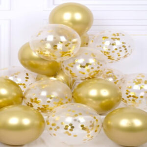 42-Pack Metallic Gold & Confetti Balloons – 12'' with Ribbons for Party Decorations