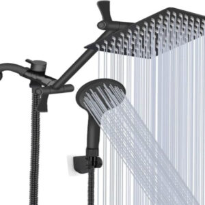 8" Rainfall/Handheld Shower Combo – 9 Settings, 11" Arm, Chrome & Matte Black