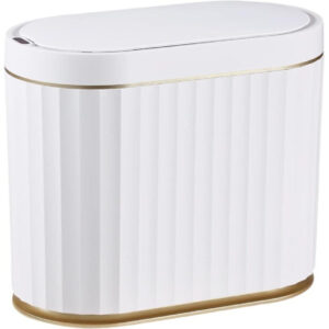 Automatic Motion Sensor Trash Can – 2 Gallon Slimline, White with Gold Trim