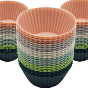 24-Pack Reusable Silicone Cupcake Liners – 2.75" Nonstick Muffin Baking Cups, Multicolor, Easy-Clean Molds for Parties & Holidays