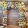 60-Piece Dusty Green & Blue Balloon Set – 12'' Sage, Sand, White & Gold for Boho & Safari Parties - Image 5