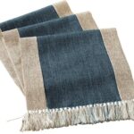 Rustic Blue Linen Table Runner – 15"x71" with Fringe, Boho Farmhouse Style, Washable