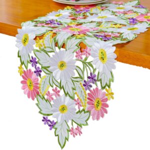 Embroidered Spring Daisy Table Runner – 13"x34" Floral Linen for Home Decor